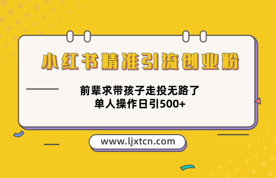 小红书精准引流创业粉，前辈求带孩子走投无路了，单人操作日引500+-亮剑学堂
